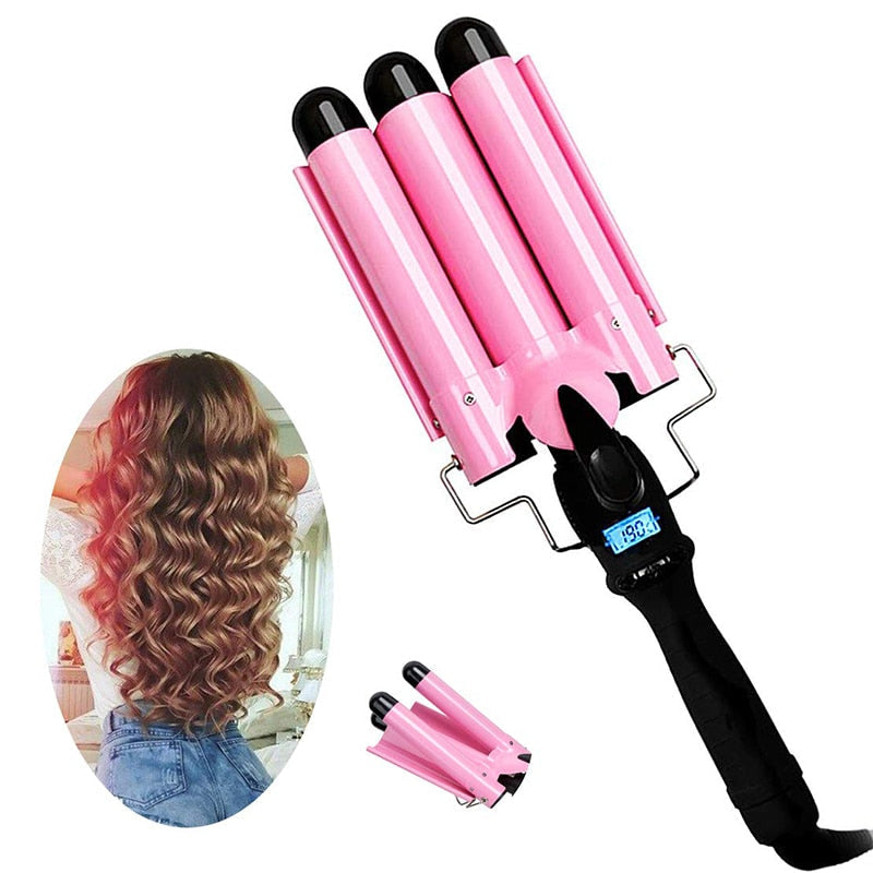 LED Ceramic Triple Barrel Hair Curling Iron Waver