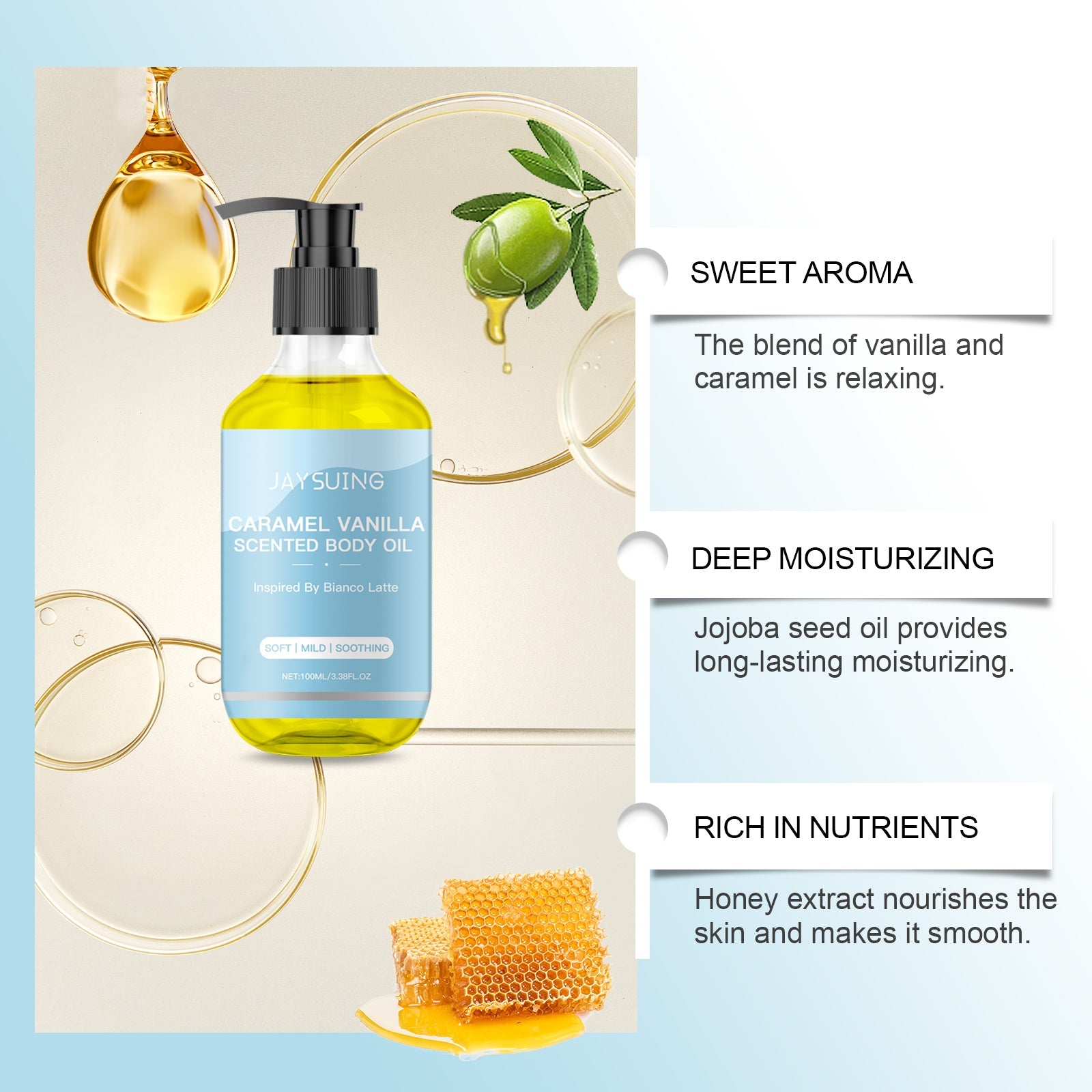 Caramel Vanilla Body Oil Moisturizing Skin Massage Care