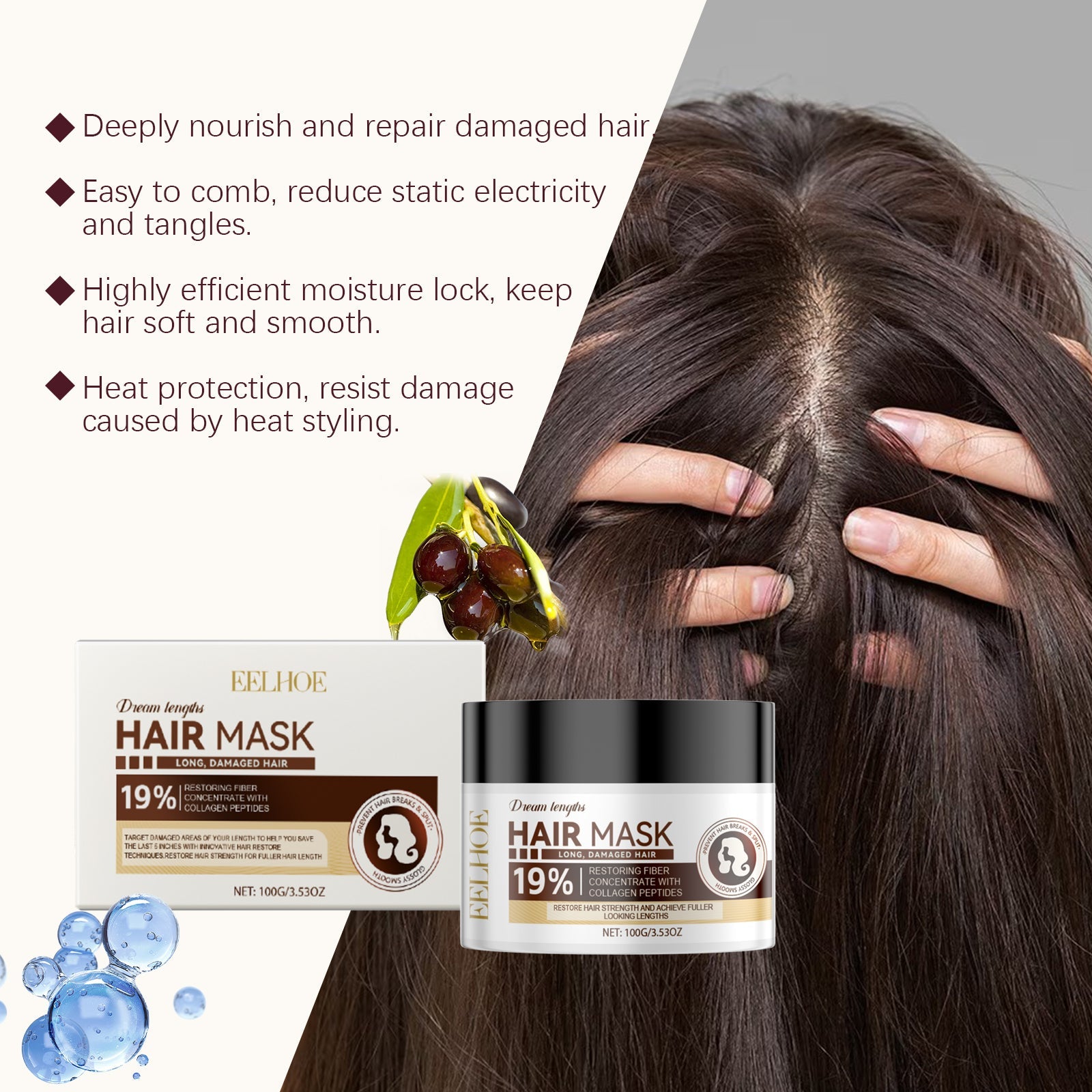 Heat Protection Free Shampoo Mask for Smooth Hair Repair