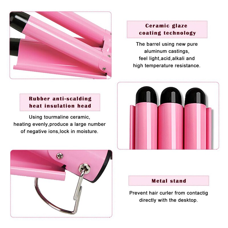 LED Ceramic Triple Barrel Hair Curling Iron Waver